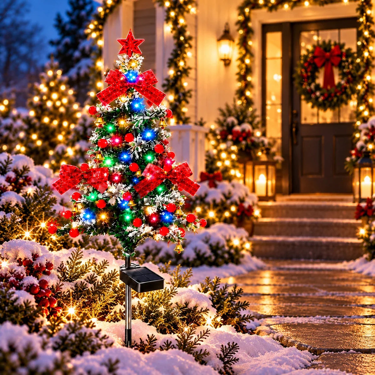 Solar Christmas Tree with Multicolor Lights, view 1