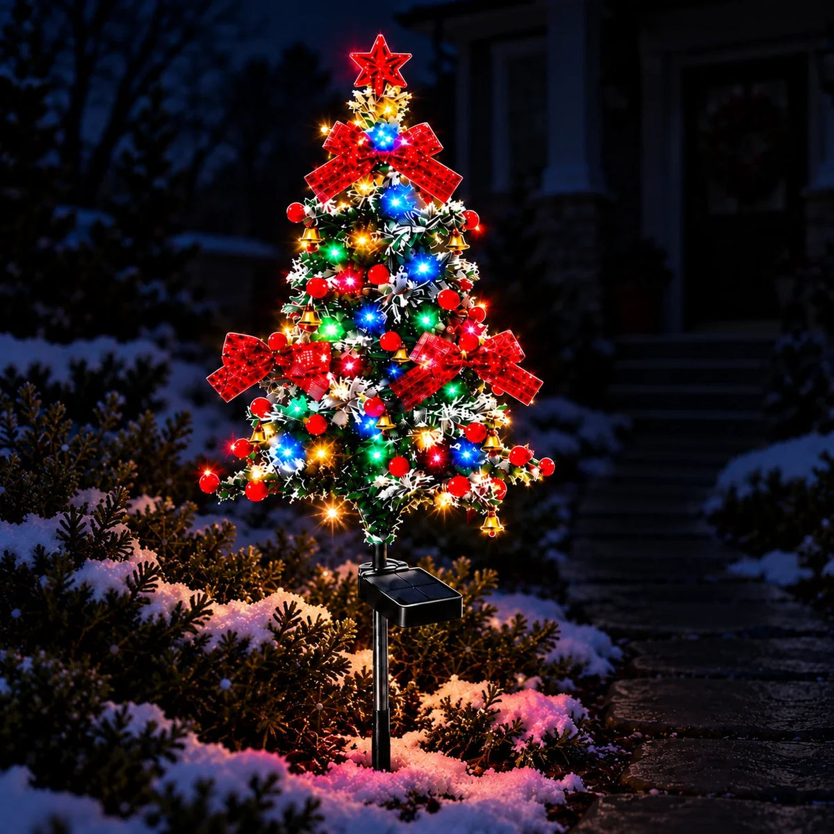 Solar Christmas Tree with Multicolor Lights, Multicolor