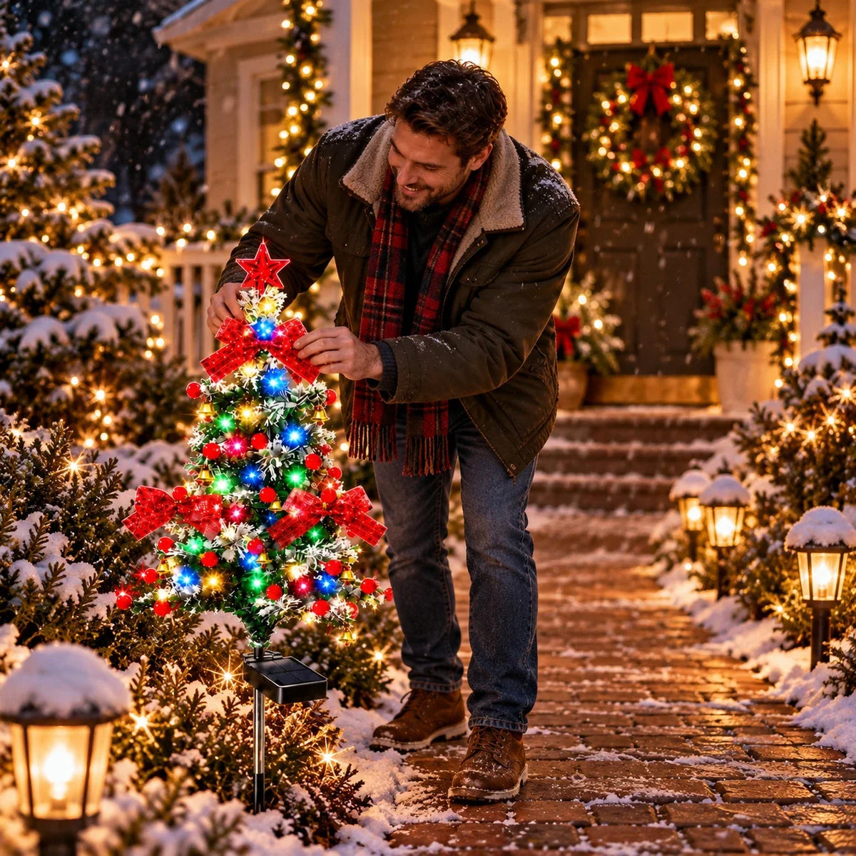 Solar Christmas Tree with Multicolor Lights, view 4