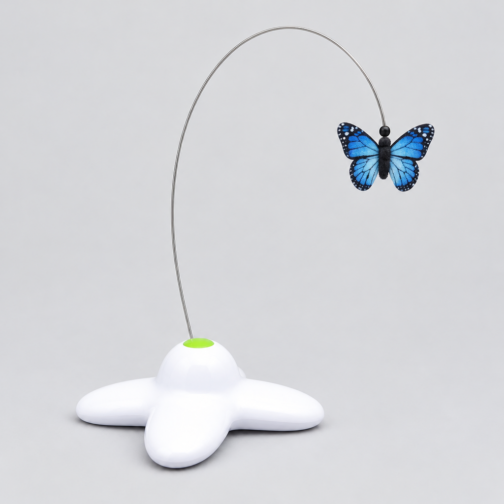 Spinning Butterfly Cat Toy, product photo on a light grey background