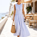 Striped Wrap Maxi Dress in blue stripe