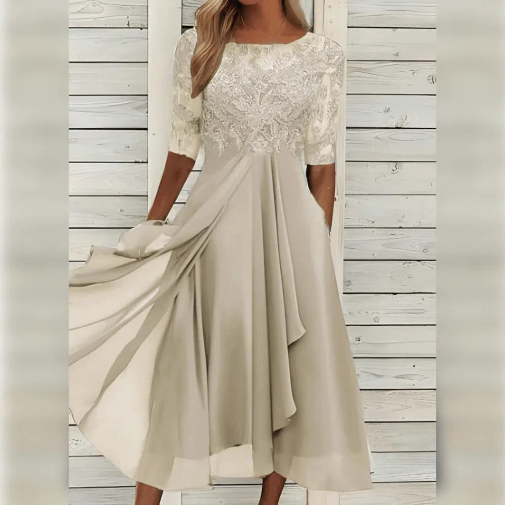 Tailored Midi Dress in beige