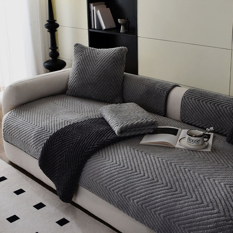 Plush Couch Cover in dark grey