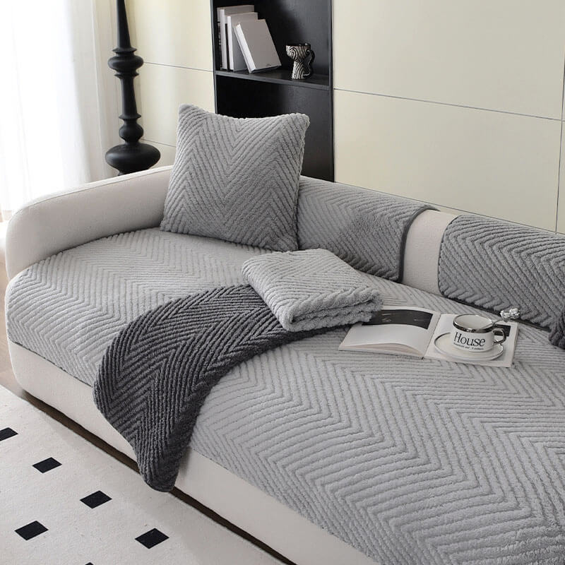 Plush Couch Cover in light grey