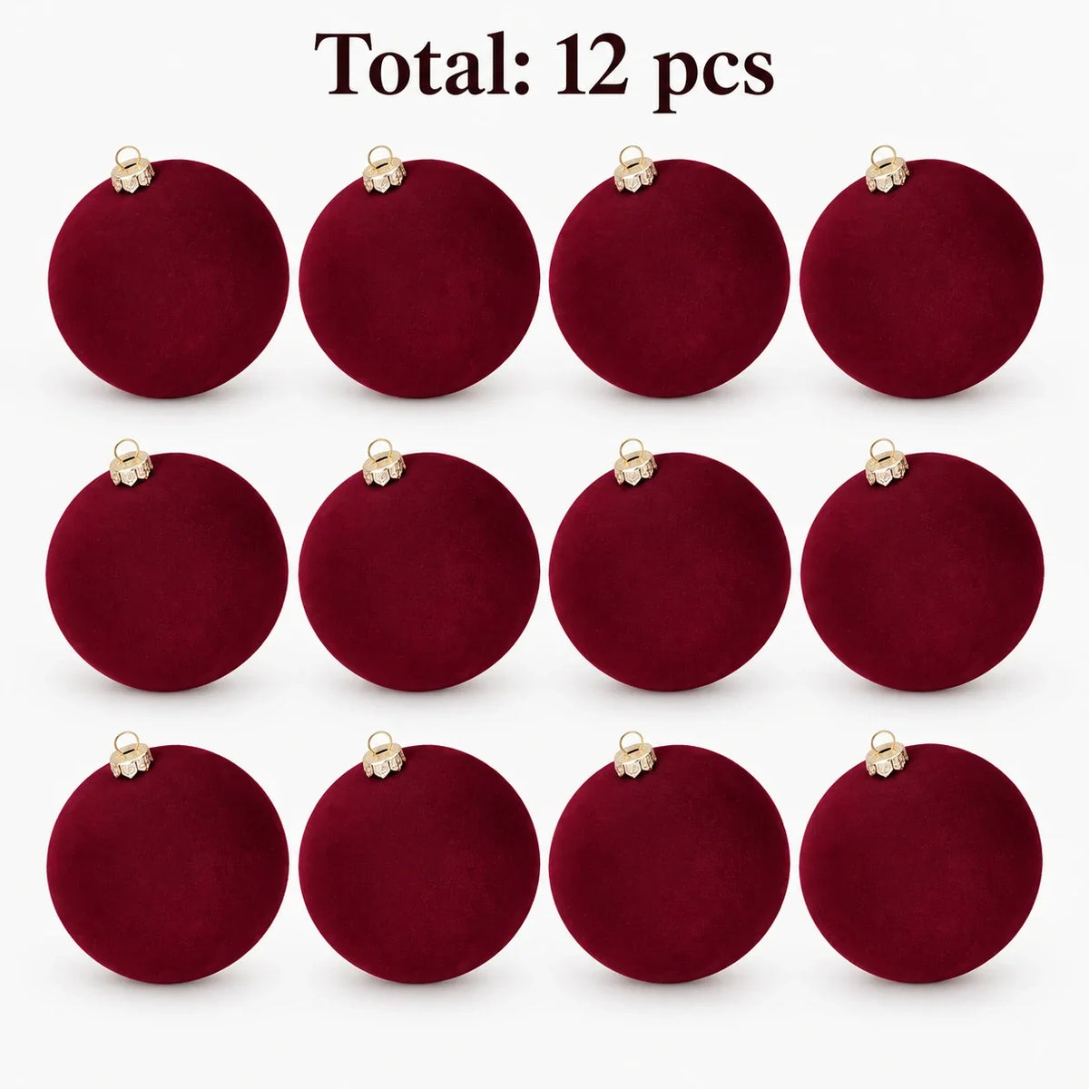 Velvet Christmas Ball Ornaments, Set of 12, Burgundy