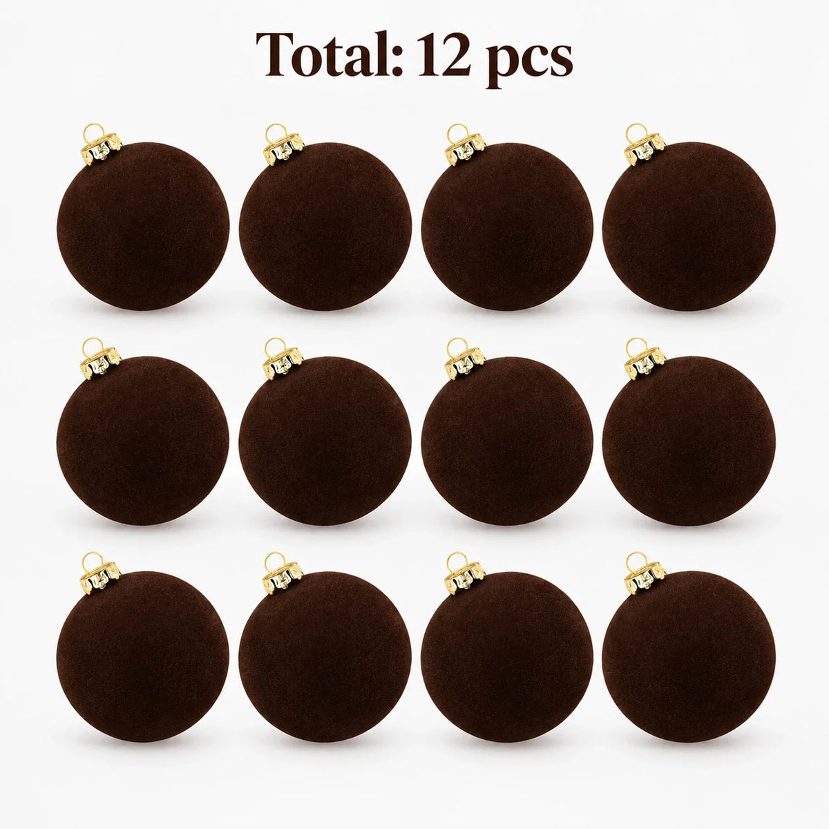Velvet Christmas Ball Ornaments, Set of 12, Chocolate Brown