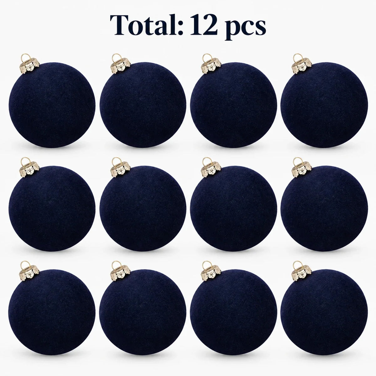 Velvet Christmas Ball Ornaments, Set of 12, Navy Blue