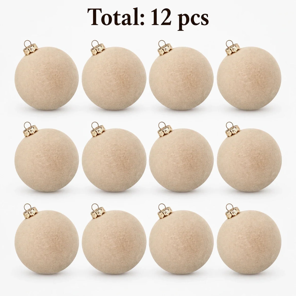 Velvet Christmas Ball Ornaments, Set of 12, Champagne