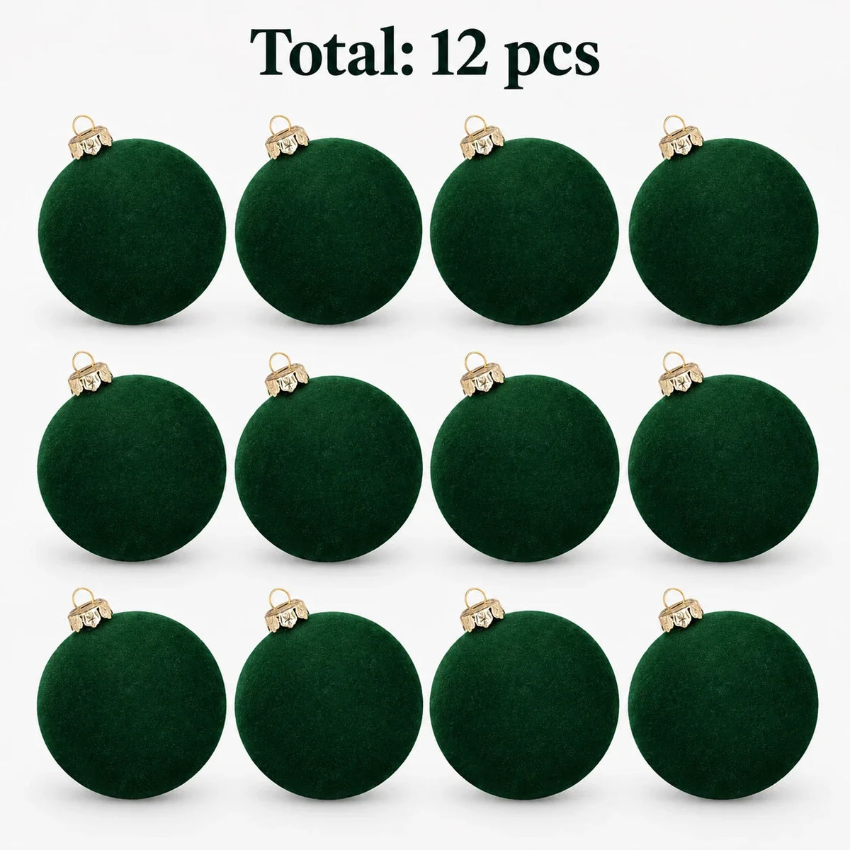 Velvet Christmas Ball Ornaments, Set of 12, Forest Green