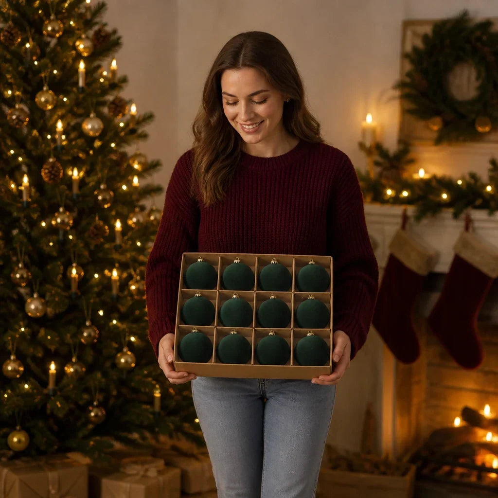 Velvet Christmas Ball Ornaments, Set of 12, view 3