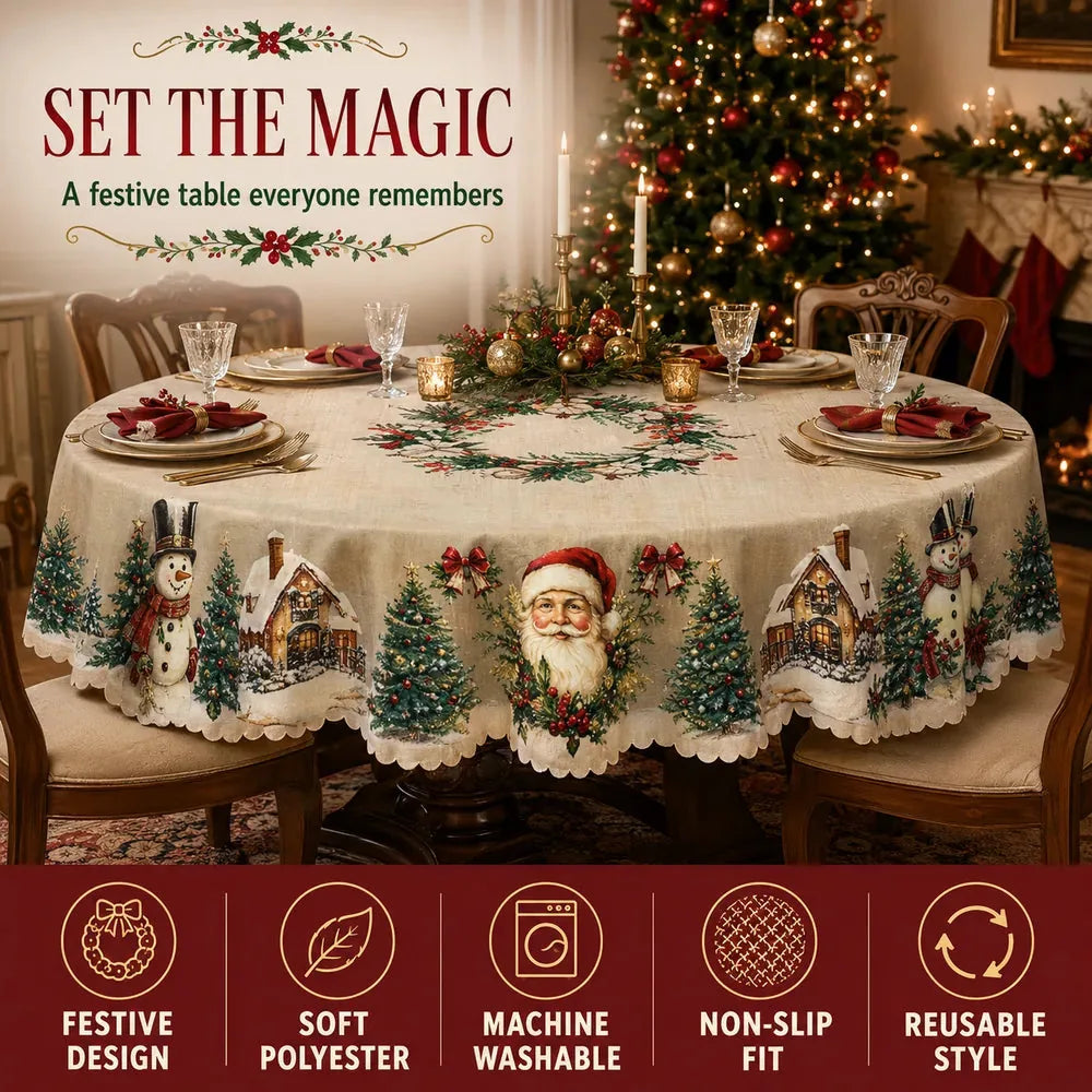Vintage Christmas Tablecloth, view 1