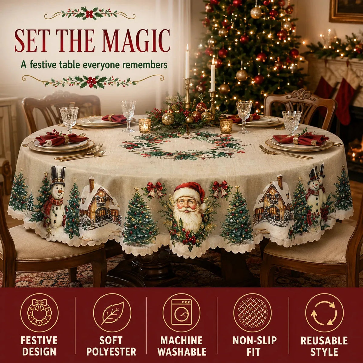 Vintage Christmas Tablecloth, view 3