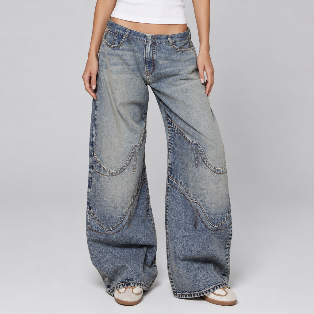 Low Rise Baggy Jeans, product photo on a light grey background