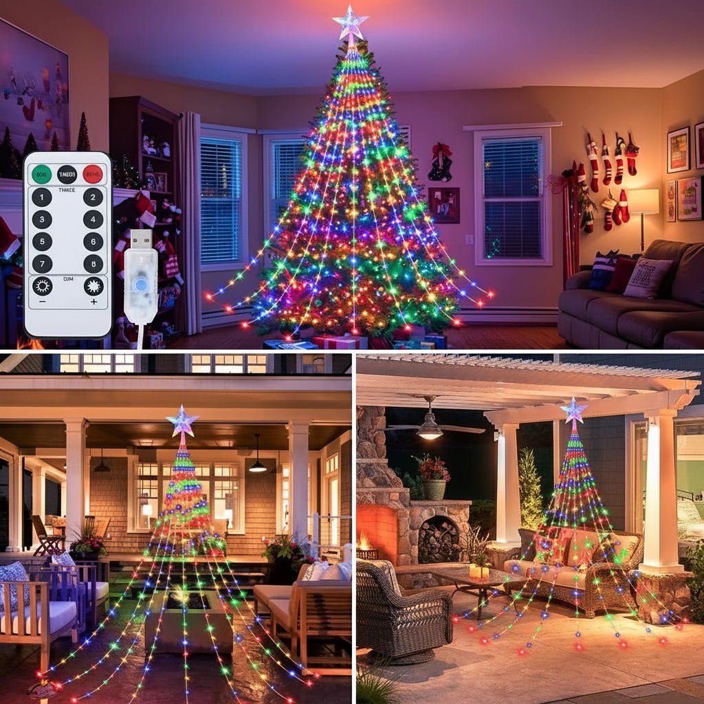 Waterfall Christmas Tree Lights with Star, view 10