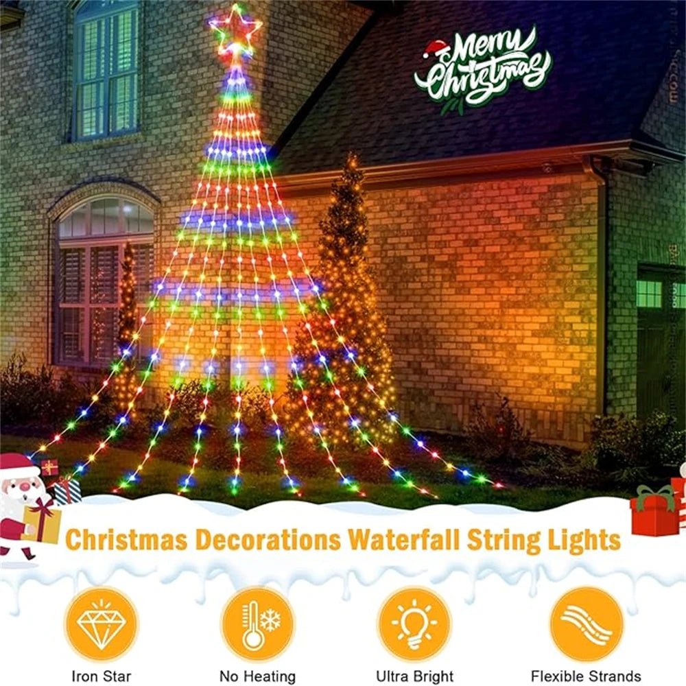 Waterfall Christmas Tree Lights with Star, view 11