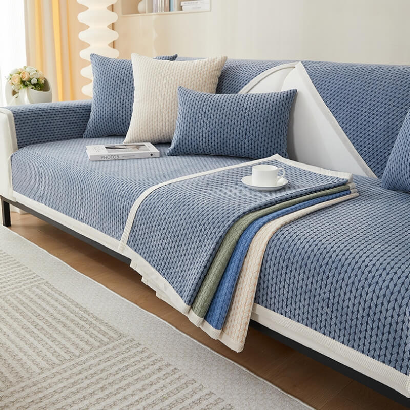 Chenille Couch Cover in greyish blue