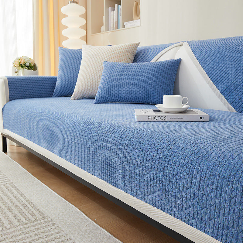 Chenille Couch Cover in navy