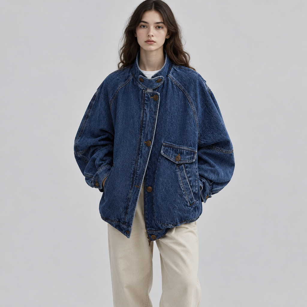 Oversized Denim Jacket, product photo on a light grey background