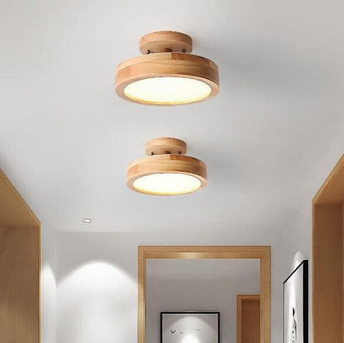 Semi Flush Mount Ceiling Light in natural wood