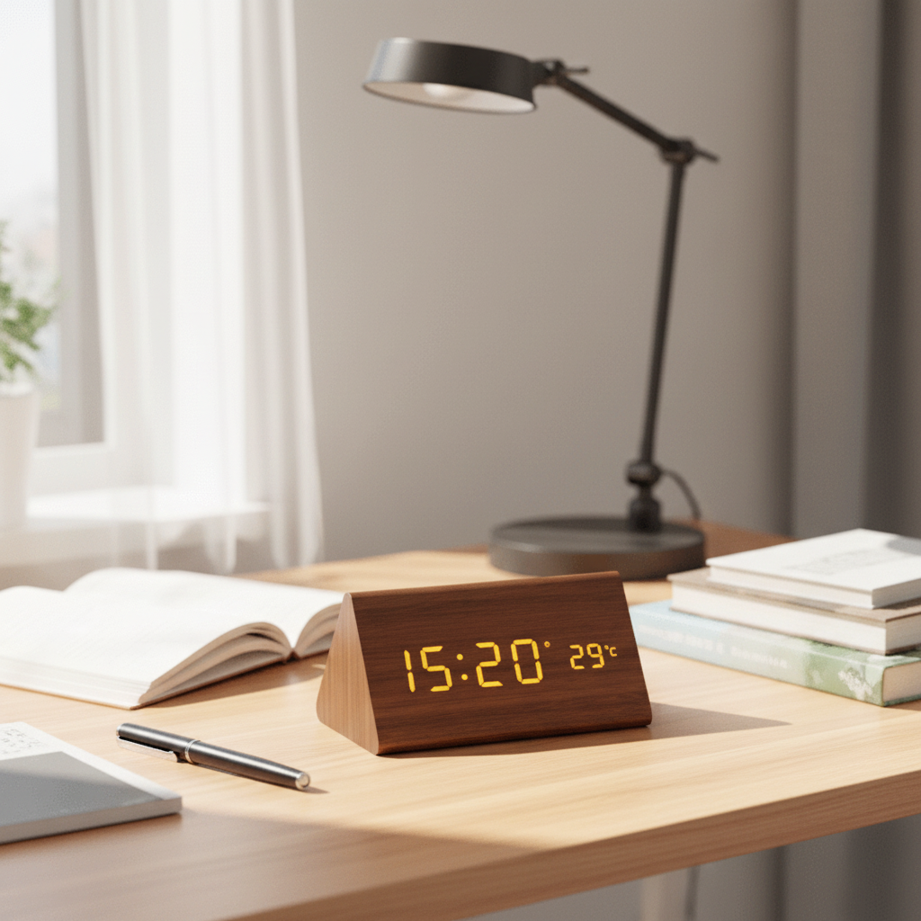 Wood Look LED Digital Clock, view 2