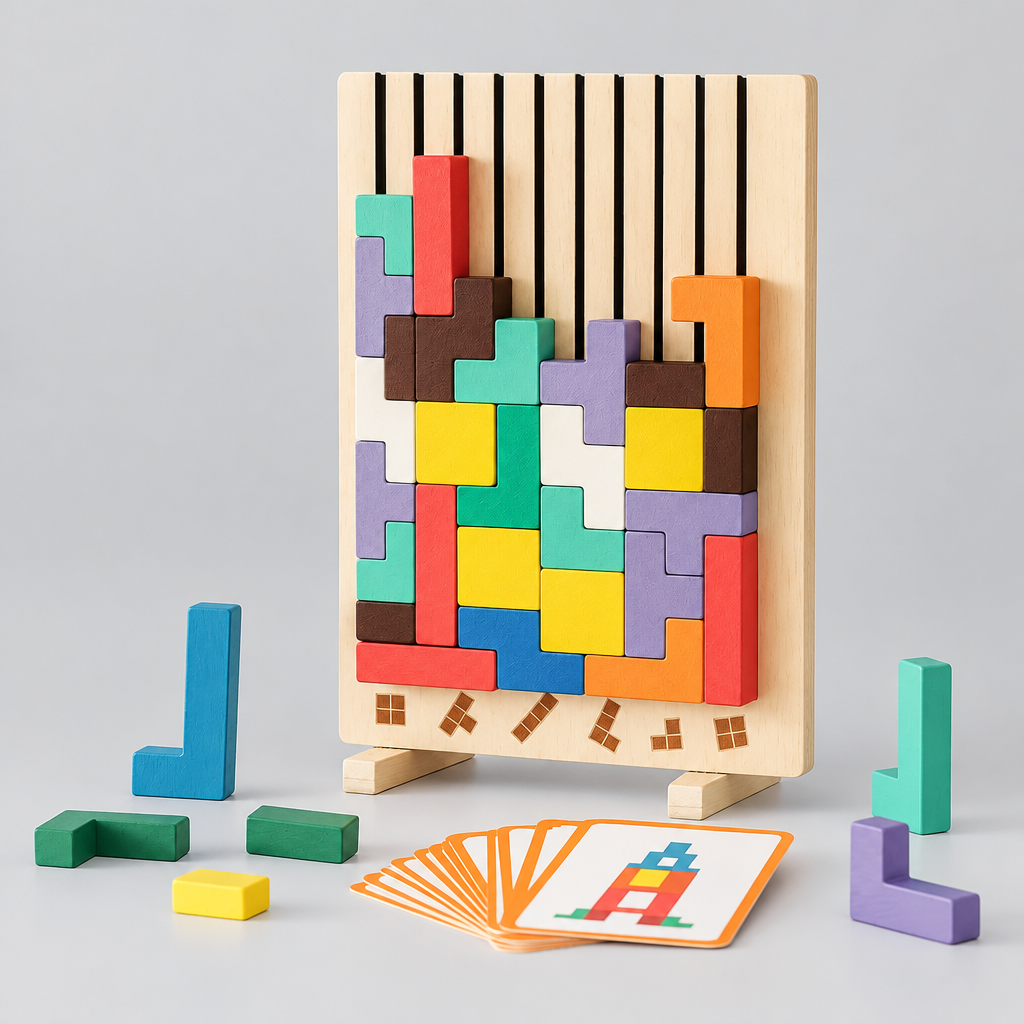 Wooden Block Puzzle Board, product photo on a light grey background