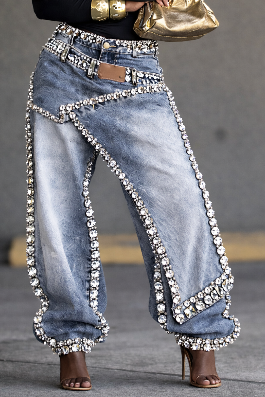 Y2K Detailed Faux Two Piece Jeans, view 1
