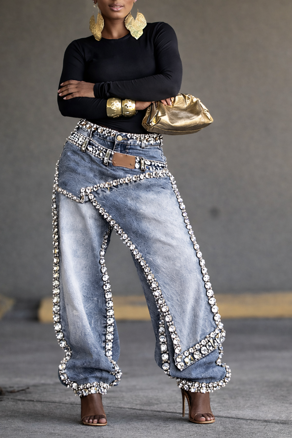 Y2K Detailed Faux Two Piece Jeans, view 2