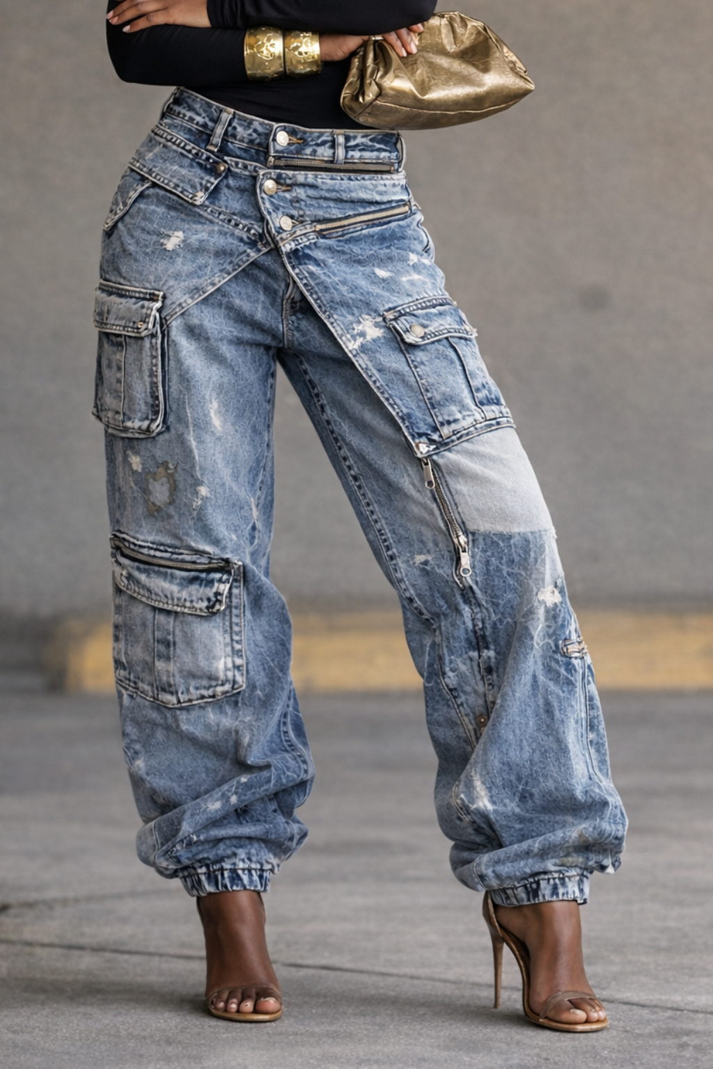 Y2K Detailed Faux Two Piece Jeans, view 3