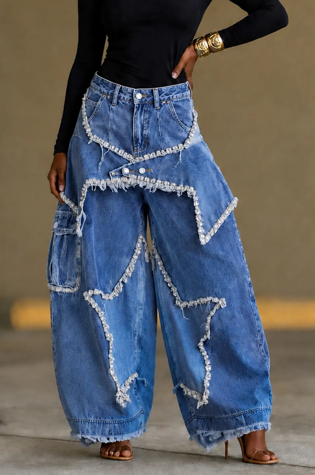 Y2K Detailed Faux Two Piece Jeans, view 4