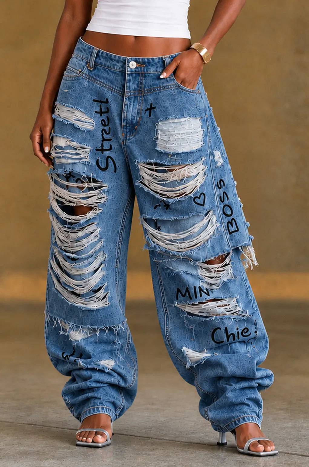 Y2K Detailed Faux Two Piece Jeans, view 5