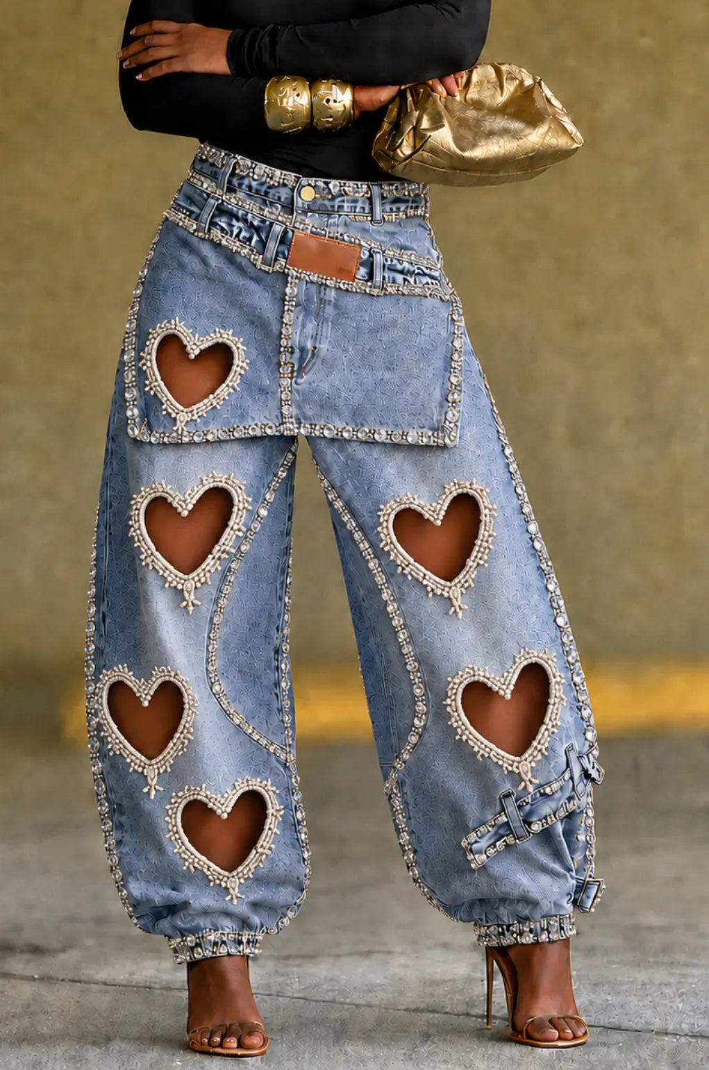 Y2K Detailed Faux Two Piece Jeans, view 7