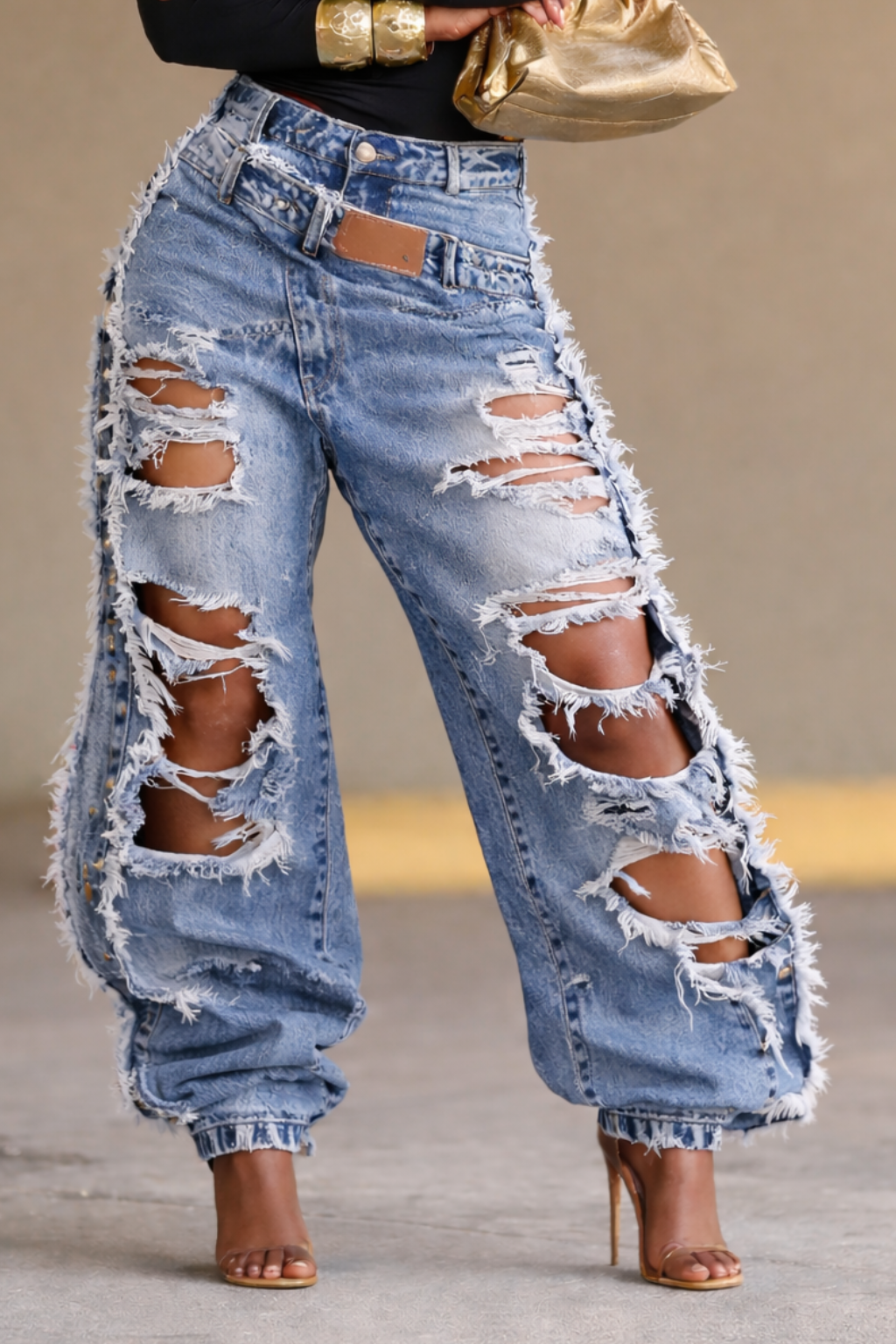 Y2K Detailed Faux Two Piece Jeans, view 9