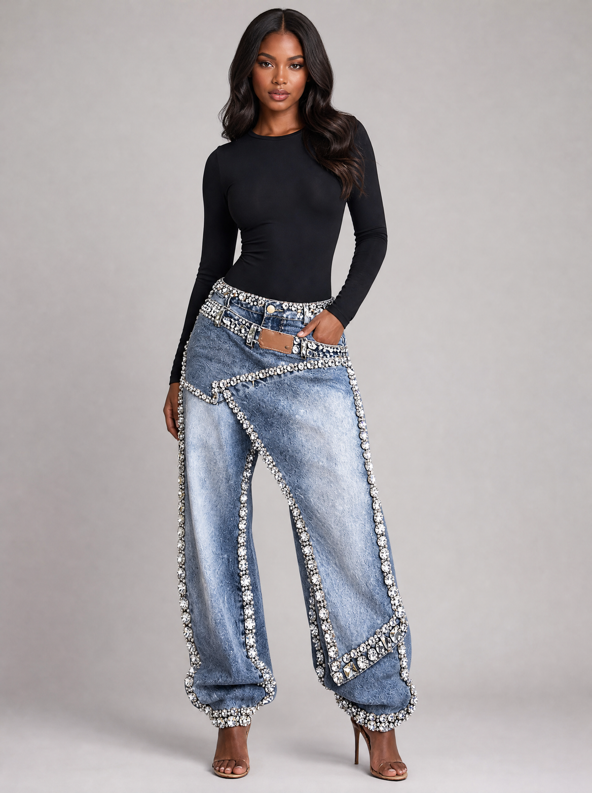 Y2K Detailed Faux Two Piece Jeans, main photo