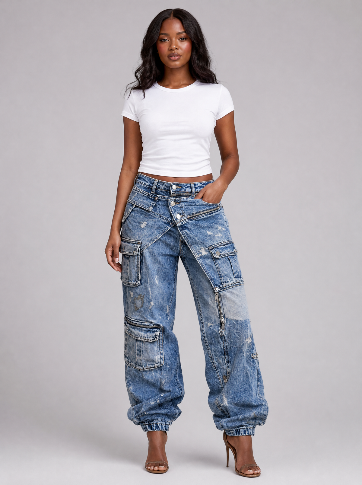 Zip Pocket Wrap Panel Jeans, main photo